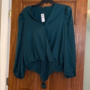 Express Teal Wrap Top Bodysuit, XL